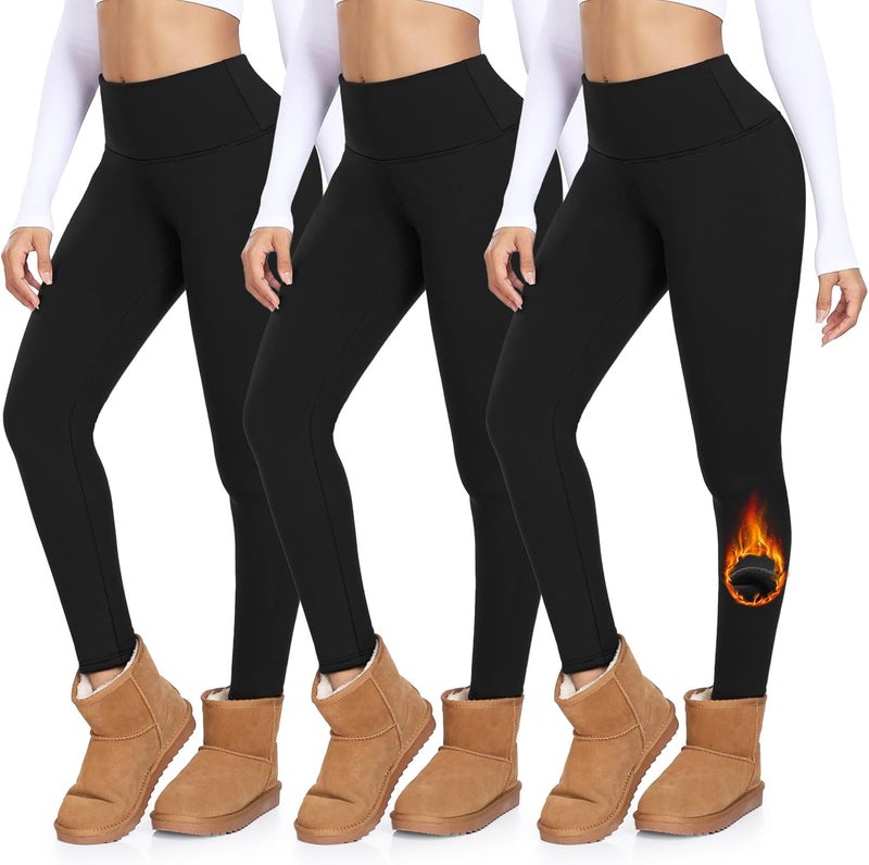 MoreFeel 3 Pack Thermal Fleece Lined Leggings Women,High Waisted Tummy Control Warm Winter Yoga Workout Thick Pants - Image 1